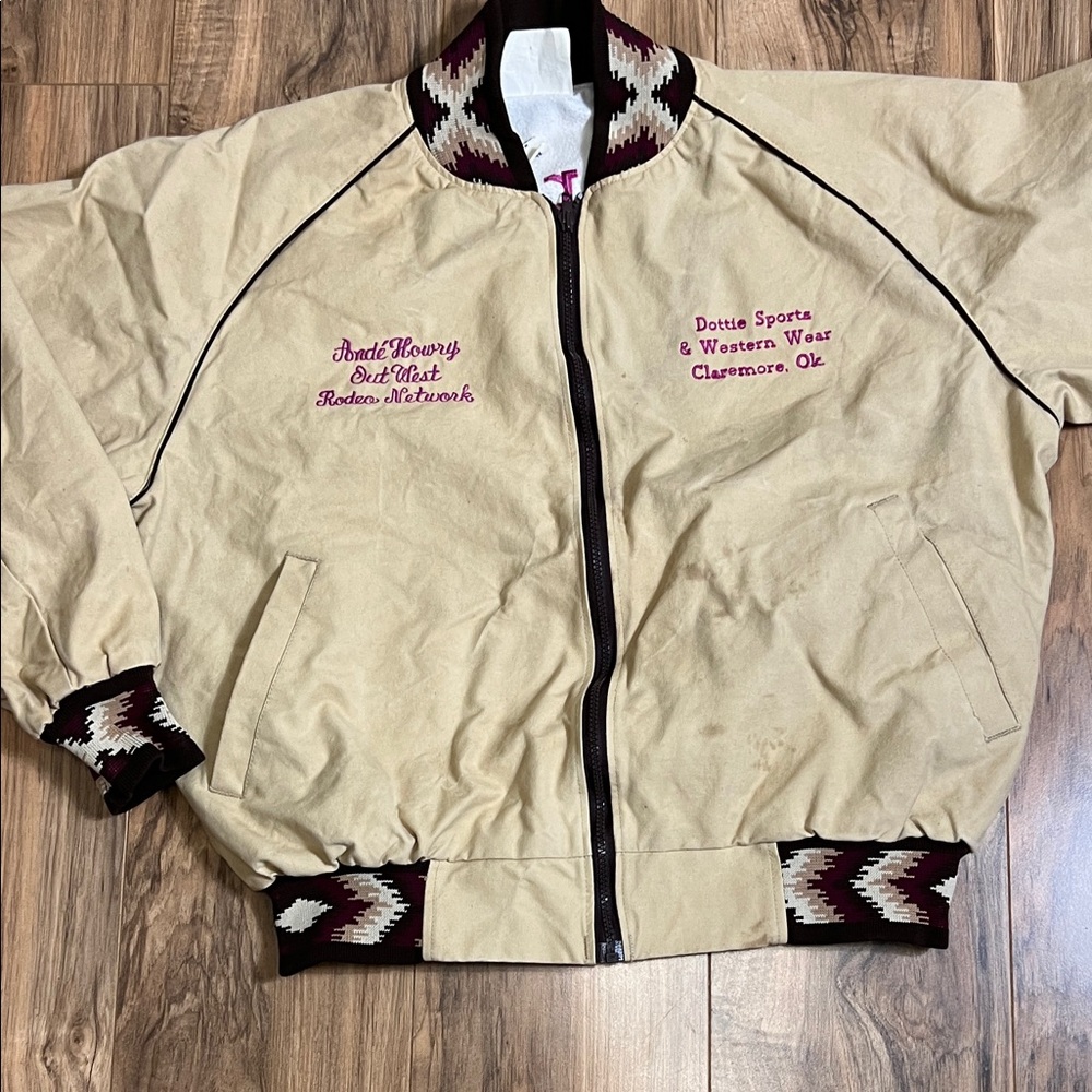 VTG Bandera Outfitters "Super Bull Sapulpa, Ok." rodeo Short bomber jacket.Sz XL
